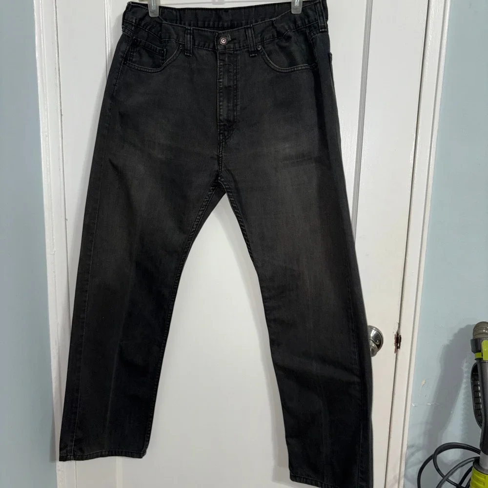 Levis 505 Mens Jeans W36 L30 Black Straight Leg Regular Fit Denim Pants